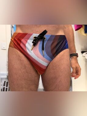 Men's Multi-Color Striped Swim Briefs